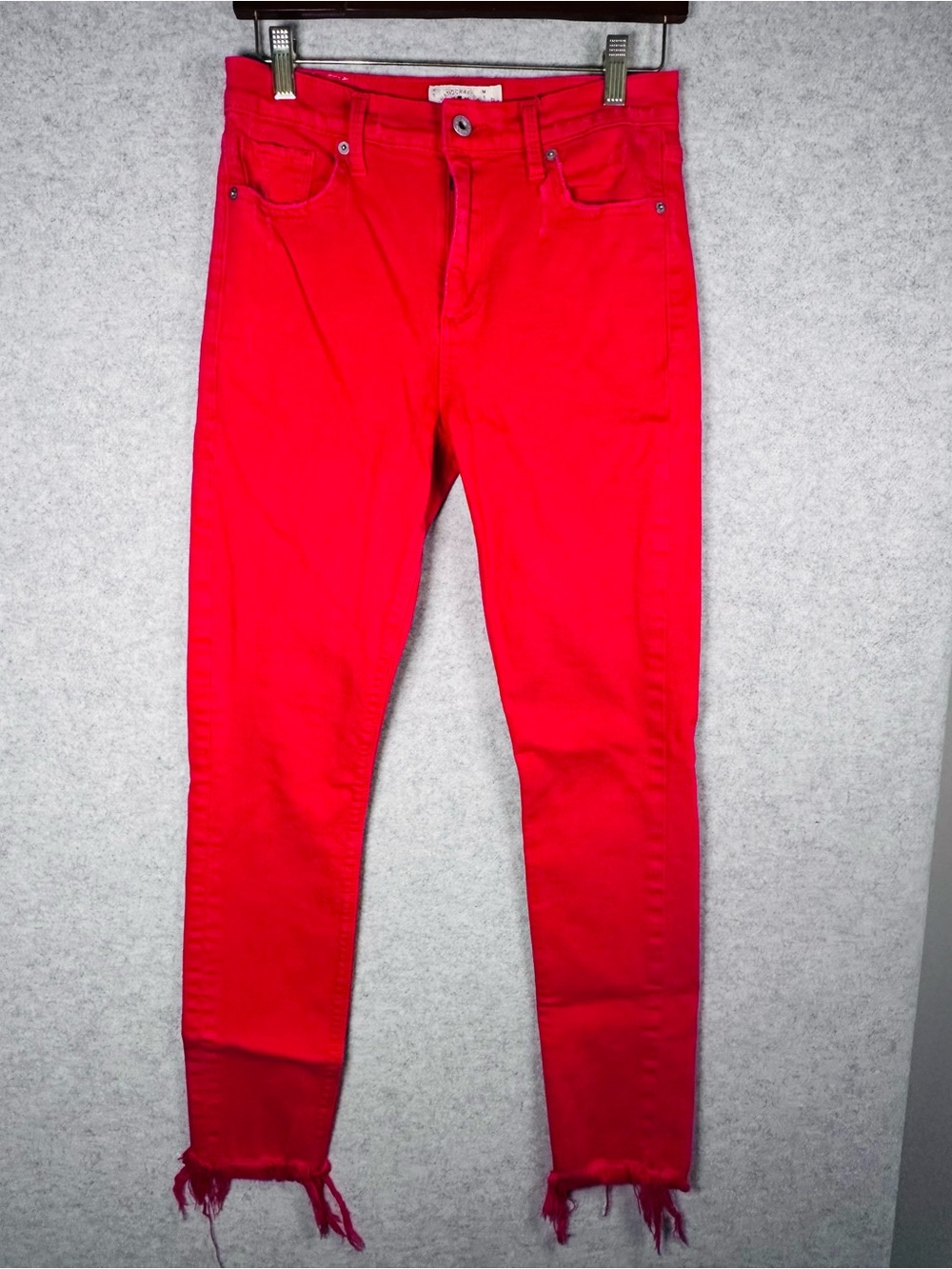 Lucky Brand Women’s Bright Red Skinny Jeans with Frayed Hem 4 / 27